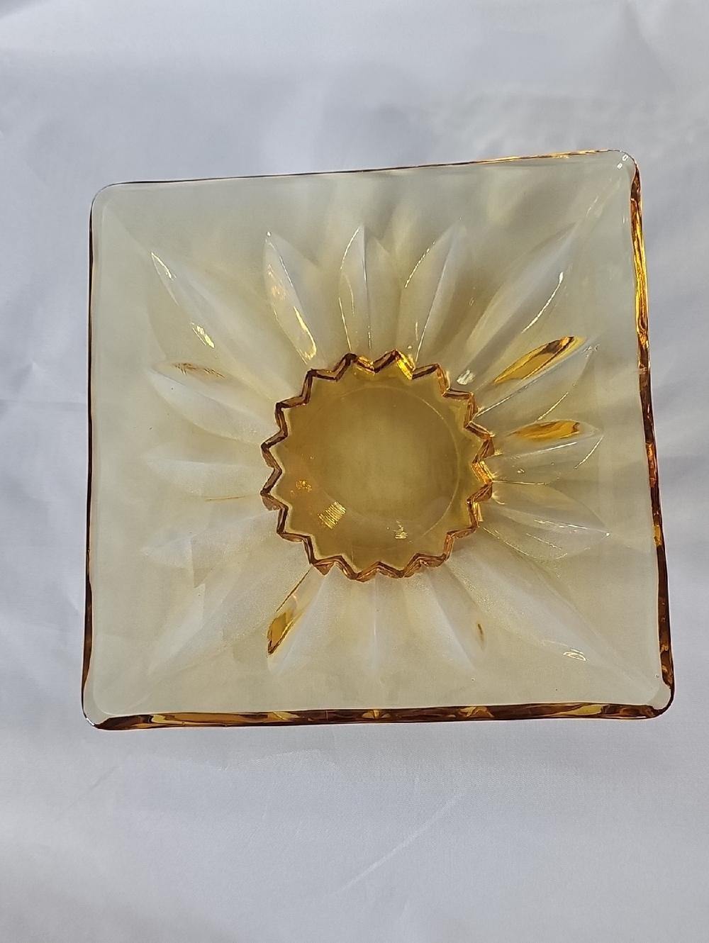 Vintage Amber Glass Decorative Square Bowl - Home Art